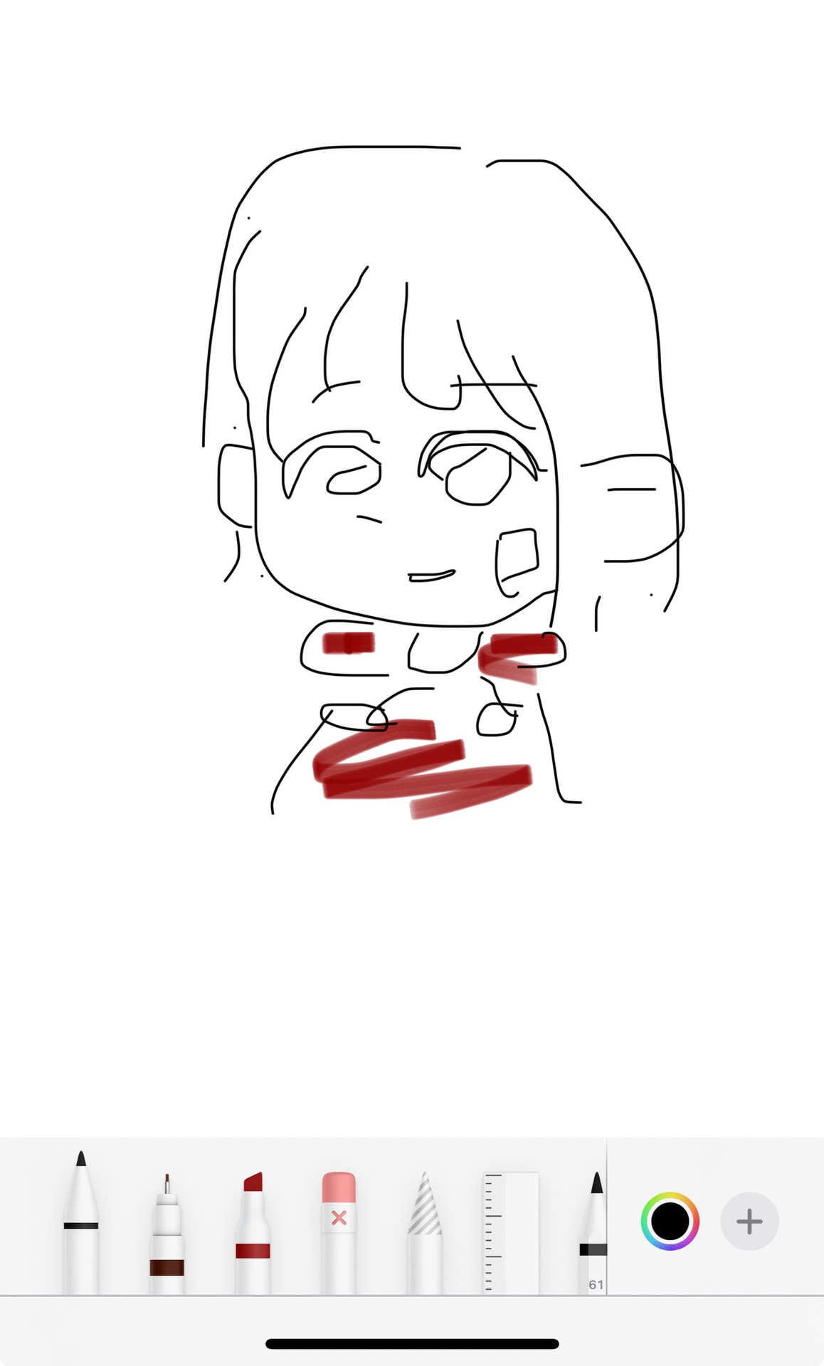 저 신청요!
약간 숏컷 단발? 느낌이고 약간 어두운 빨간 후드티 입고있고 볼 오른쪽에  네모 밴드가 있어요 그리고 약간 강아지상?으로 부탁 드려요(갑자기 그린 그림이지만 참고 하세요!ㅠ 손그림으로 그려서 못생겼을수도)