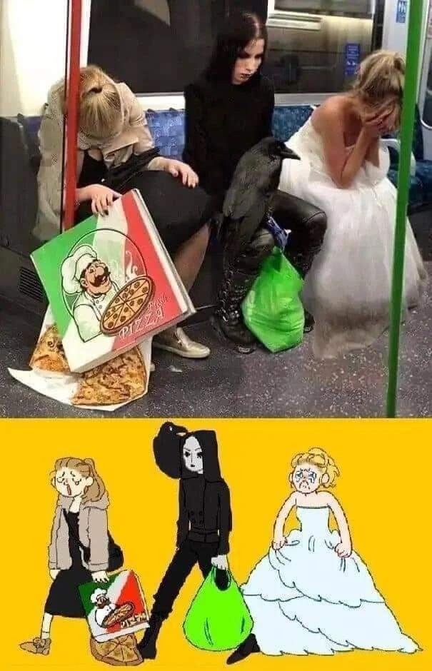 싱글벙글 당황스러운 지하철 트리오 