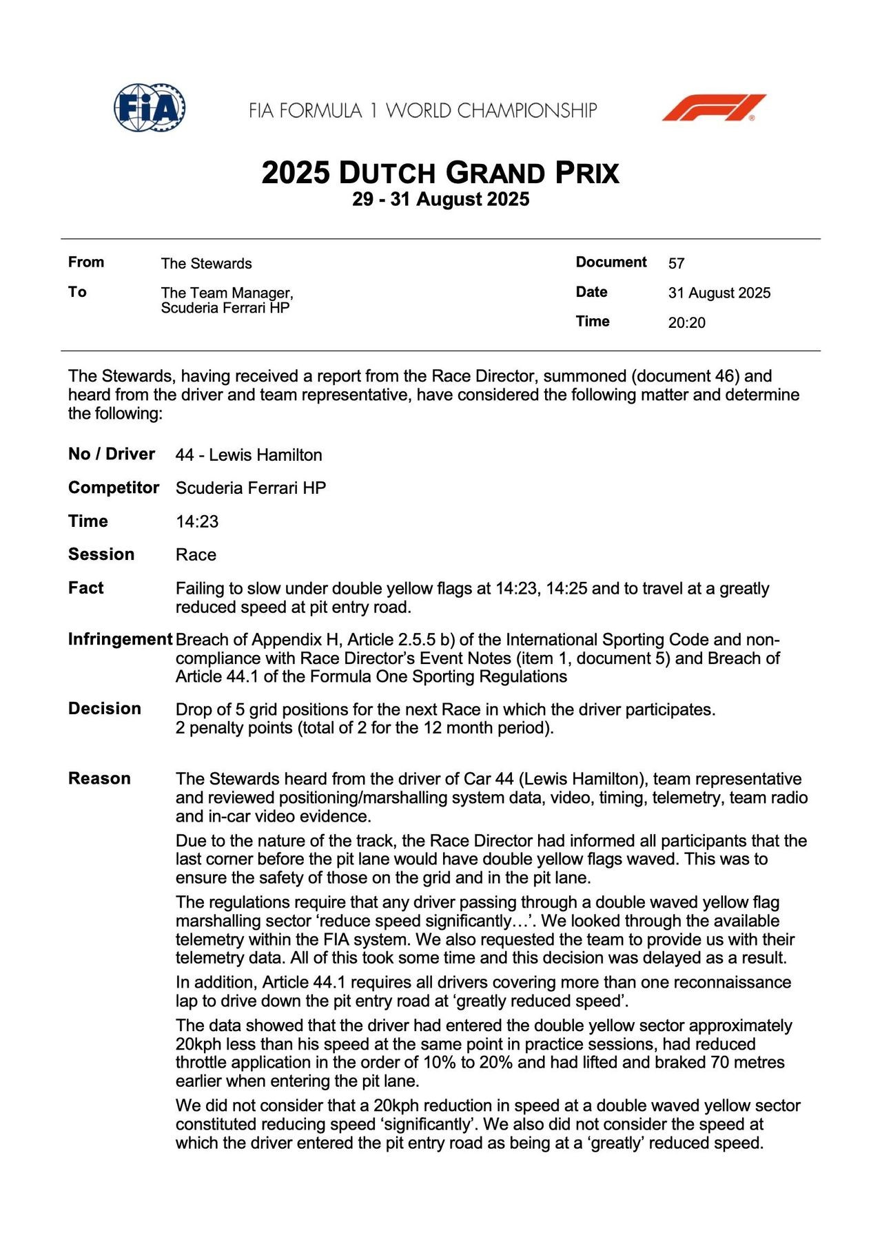 루이스 해밀턴 5그리드 패널티